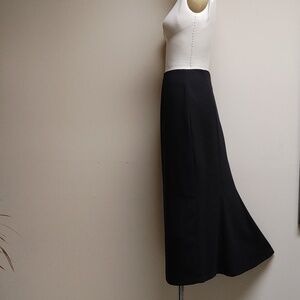 Eva Tralala Paris Black Maxi Skirt Fitted Front Paneled Back Flare Trumpeted Hem